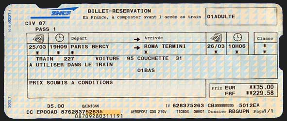 Tgvなどフランス オランダ等の鉄道のチケット